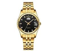 MASTOP Orologio da polso da donna di lusso, in acciaio inox dorato, al quarzo, stile casual, impermeabile, Oro e nero., Orologio al quarzo
