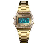 MASTOP Orologio da polso da donna di lusso, in acciaio pieno, elettronico, digitale, ultra sottile, quadrato, alla moda, Oro, Digitale