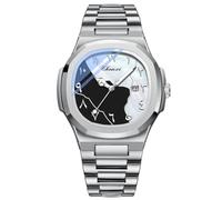 MASTOP Orologio da polso da uomo con quadrante arabo, al quarzo, in acciaio inox, luminoso, impermeabile, per lavoro, casual, con datario, Argento Nero bianco, Vintage Fashion Delicato