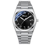 MASTOP Orologio da polso da uomo con quadrante arabo, al quarzo, in acciaio inox, luminoso, impermeabile, per lavoro, casual, con datario, Argento e nero., Vintage Fashion Delicato