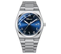 MASTOP Orologio da polso da uomo con quadrante arabo, al quarzo, in acciaio inox, luminoso, impermeabile, per lavoro, casual, con datario, Argento blu, Vintage Fashion Delicato