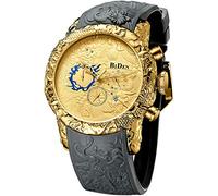 MASTOP Orologio da polso da uomo, meccanico, automatico, con drago inciso in 3D, quadrante grande, al quarzo, cinturino in silicone, impermeabile, sportivo, Grigio oro, Cronografo, orologi al quarzo