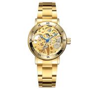 MASTOP Orologio da polso meccanico automatico da donna, in acciaio inox, con scheletro, orologio da polso a carica automatica, impermeabile, quadrante da donna, Oro