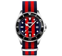 MASTOP Orologio da uomo al quarzo con cinturino in nylon stile britannico Business Sport Data Display impermeabile, Blu e rosso., Orologio al quarzo