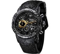 Orologio da uomo alla moda con grande quadrante 3D a forma di drago, orologio al quarzo di lusso, squisito orologio creativo, Colore nero., Moda