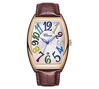 MASTOP Orologio da uomo di lusso, impermeabile, con calendario luminoso, casual, rettangolare, in pelle, al quarzo, marrone, Marrone, Orologi al quarzo