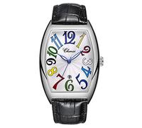 MASTOP Orologio da uomo di lusso, impermeabile, con calendario luminoso, casual, rettangolare, in pelle, al quarzo, nero e bianco, Nero e bianco, Orologi al quarzo