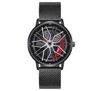 MASTOP Orologio da uomo per auto, design creativo, impermeabile, al quarzo, analogico, cinturino in acciaio inox, adatto per uomini e appassionati di auto, rosso e nero., Classico alla moda