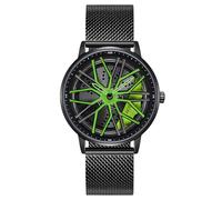 MASTOP Orologio da uomo per auto, design creativo, impermeabile, al quarzo, analogico, cinturino in acciaio inox, adatto per uomini e appassionati di auto, Verde e nero., Classico alla moda