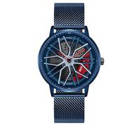 MASTOP Orologio da uomo per auto, design creativo, impermeabile, al quarzo, analogico, cinturino in acciaio inox, adatto per uomini e appassionati di auto, Rosso e blu., Classico alla moda