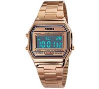 MASTOP Orologio digitale da donna, classico, semplice, elettronico, al quarzo, in acciaio inox, quadrato, sottile, con LED, 1123 Oro Rosa, Orologio al quarzo, digitale