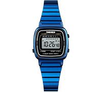 MASTOP Orologio digitale da donna, classico, semplice, elettronico, al quarzo, in acciaio inox, quadrato, sottile, con LED, Blu, Digitale, orologio al quarzo