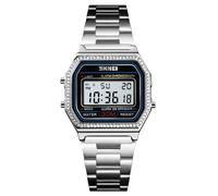 MASTOP Orologio digitale da donna, classico, semplice, elettronico, al quarzo, in acciaio inox, quadrato, sottile, con LED, Argento, Digitale, orologio al quarzo