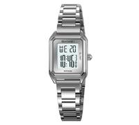 MASTOP Orologio digitale da donna, quadrato, in acciaio inox, impermeabile, con data, sveglia, cronometro, conto alla rovescia, Argento Bianco, Sport delicati e alla moda