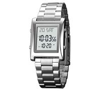 MASTOP Orologio digitale da uomo e da donna, con schermo a LED, retroilluminato, alla moda, in acciaio inox, rettangolare, impermeabile, strumento incluso, Argento, Orologi digitali di Gshock della