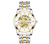 MASTOP Orologio meccanico automatico da uomo, impermeabile, a carica automatica, numeri romani, quadrante con diamanti, cinturino in acciaio inox, orologio da polso