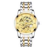 MASTOP Orologio meccanico automatico da uomo, impermeabile, a carica automatica, numeri romani, quadrante con diamanti, cinturino in acciaio inox, orologio da polso