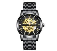MASTOP Orologio meccanico automatico da uomo, impermeabile, a carica automatica, numeri romani, quadrante con diamanti, cinturino in acciaio inox, orologio da polso