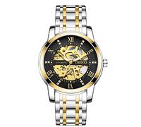 MASTOP Orologio meccanico automatico da uomo, impermeabile, a carica automatica, numeri romani, quadrante con diamanti, cinturino in acciaio inox, orologio da polso