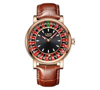 MASTOP Roulette Orologio da uomo unico di lusso al quarzo analogico grande quadrante impermeabile luminoso orologio da polso in pelle casual stile moda, Oro Rosa Marrone, Moda unica