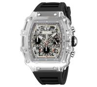 MASTOP Tonneau - Orologio da polso da uomo, alla moda, trasparente, con grande quadrante analogico, cinturino in silicone, cronografo, calendario, impermeabile, alla moda, da uomo, Nero Trasparente