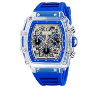 MASTOP Tonneau - Orologio da polso da uomo, alla moda, trasparente, con grande quadrante analogico, cinturino in silicone, cronografo, calendario, impermeabile, alla moda, da uomo, Blu, Orologi da