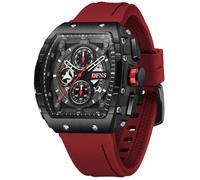 MASTOP Tonneau - Orologio da polso da uomo con cinturino in silicone trasparente e quadrante grande, impermeabile fino a 50 m, cronografo con calendario, display analogico, al quarzo, da uomo, Rosso