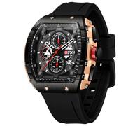 MASTOP Tonneau - Orologio da polso da uomo con cinturino in silicone trasparente e quadrante grande, impermeabile fino a 50 m, cronografo con calendario, display analogico, al quarzo, da uomo