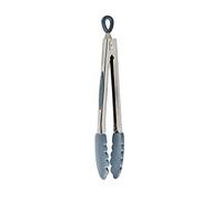 MASTRAD F16814 - Pinza multiuso da cucina con piedini antiscivolo e manico in acciaio inox, punte in silicone, non graffiano le casseruole, gancio di sospensione, colore: grigio