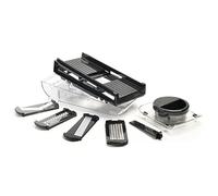 Mastrad F21080 - Mandolina 2 grattugie e 3 lame in acciaio inox, facile da usare, comfort e sicurezza, 1 servo-1 spinta, 1 guardia, colore nero, ABS, 29,8 x 12 x 10,3 cm