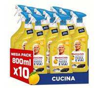 Mastro Lindo Sgrassatore Spray Cucina Limone, Senza Risciacquo, 10x 800ml | Spruzza, Passa e Via! Pulizia Rapida e Facile, Rimuove Fino al 100% del Grasso Quotidiano, Elimina lo Sporco, Multisuperfici