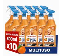 Mastro Lindo Sgrassatore Spray Multiuso Mandarino, No Risciacquo, 10x 800ml | Spruzza, Passa e Via! Pulizia Rapida e Facile, Rimuove Fino al 100% del Grasso Quotidiano, Elimina lo Sporco, Multisuperfici