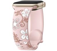 Mastten Cinturino floreale compatibile con Apple Watch da donna - Cinturino in morbido silicone per iWatch SE 40 mm, 41 mm, 42 mm, 38 mm, grazioso fiore inciso, per iWatch Series 10, 9, 8, 7, 6, 5, 4