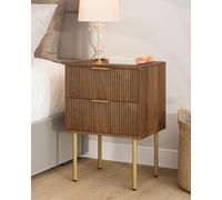 Masupu Comodino moderno metà secolo con 2 cassetti, piccolo tavolino laterale con cornice dorata per camera da letto, soggiorno, noce