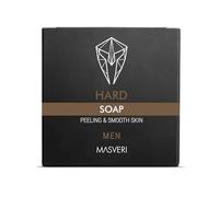 Masveri - Hard Soap - sapone esfoliante per corpo e mani da uomo - con particelle di caffè e olio di cacay, estratto di fico e ginseng - 100 g