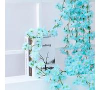 MasYosh Ghirlanda Artificiale di Ciliegio in Fiore, con Sfumature di Colore Naturali, Lunga 1,8 M e Composta da 135 Fiori di Seta, Ideale per Decorazioni in Casa, Ufficio, Matrimo (Cielo blu)