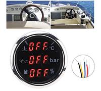 MasYosh Misuratore 2 Pollici 3 in 1, Indicatore Livello Carburante Pressione Olio Temperatura Acqua di Raffreddamento, 0 190Ω Standard Europeo, con Funzione di Allarme, per Auto e Barche (Quadrante