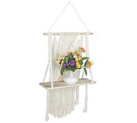 MasYosh Organizer per Mensole da Appendere a Parete, Lavorato a Maglia, in Corda, Portavasi per Piante, Stile Moderno, per L'arredamento del Soggiorno, con Filo di Puro Cotone Naturale e Ripiano in