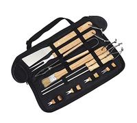 MasYosh Set di Strumenti per Grigliate Ergonomici in Acciaio Inossidabile con Manico in Legno per Barbecue da Picnic, Kit Completo di Accessori per Griglia per Viaggi a Casa