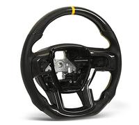 MasYosh Volante per Auto, Sostituzione in Pelle Perforata in Fibra di Carbonio 3K per 2017 2021, con Impugnature per Anello Giallo Dal Fondo di Tipo D Piatto a D.