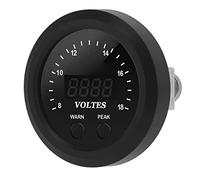 MasYosh Voltmetro, Display Digitale con Punto di Allarme e Memoria di Picco, 24 Luci LED Rosse, Riduzione delle Vibrazioni Antiurto, per Modifica Auto 12V 8 18V