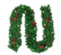 Masyrt 2,7 M di Ghirlanda di Natale a LED Branch di Pino con Bacche e Coni di Pino per Finestre e Giardino per Camino, Ghirlanda di Vite Artificiali