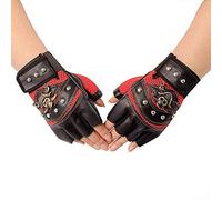 Masyrt Guanti da moto touch screen Hard Knuckle Powersports Racing con borchie scheletro pirata design a mezze dita per equitazione all'aperto, alpinismo, ciclismo e aerobica (rosso)