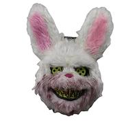 Masyrt Maschera da coniglio cosplay, accessorio di scena, maschera da coniglio, peluche e plastica, costume da cosplay a testa di coniglio per Halloween, carnevale (rosa e bianco)