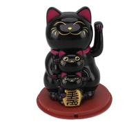 Masyrt Ornamento a forma di gatto a energia solare, Lucky Fortune Cat Weaving Arm, felicità e felicità per desktop auto, decorazione a energia solare, senza batterie necessarie (nero)