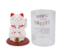 Masyrt Ornamento a forma di gatto a energia solare, Lucky Fortune Cat Weaving Arm, felicità e felicità per desktop auto, decorazione a energia solare, senza batterie necessarie (bianco)