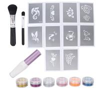 Masyrt Polvere Glitter del Viso Lucido, 6 Colori per Bambini Body Glitter Makeup Nail Art in Polvere con Pennelli e Modelli, Colla Eco -amichevole Non Tossica per le Feste di Natale di