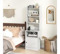 MAT EXPERT Comodino con stazione di ricarica, tavolino con ripiani aperti regolabili e porte USB, comodino alto 142,2 cm con armadietto per soggiorno, camera da letto, studio (bianco)