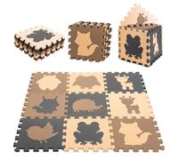 Mata puzzle educativa in schiuma marrone 85 x 85 cm 9 elementi