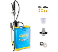 Matabi Super Green 16 - Spruzzatore 16 L - Lancia Fibra e 4 Ugelli | Pompa manuale con regolatore di pressione e tubo 1,3 m - zaino irroratore con miscelatore e dosatore